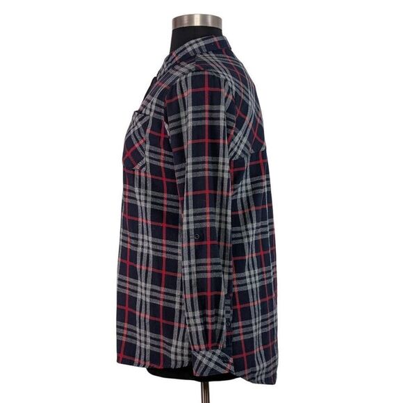 Maison Coupe L Red Navy Blue Flannel Shirt Gorpcore Split Back Grunge Pockets - Picture 3 of 7